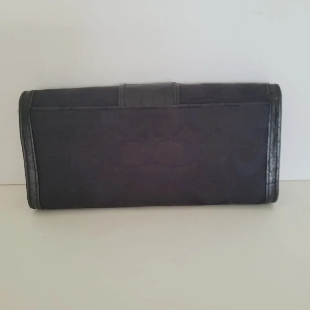 COACH Signature C Black Canvas Faux Leather‎ Bifold Continental Wallet Women's